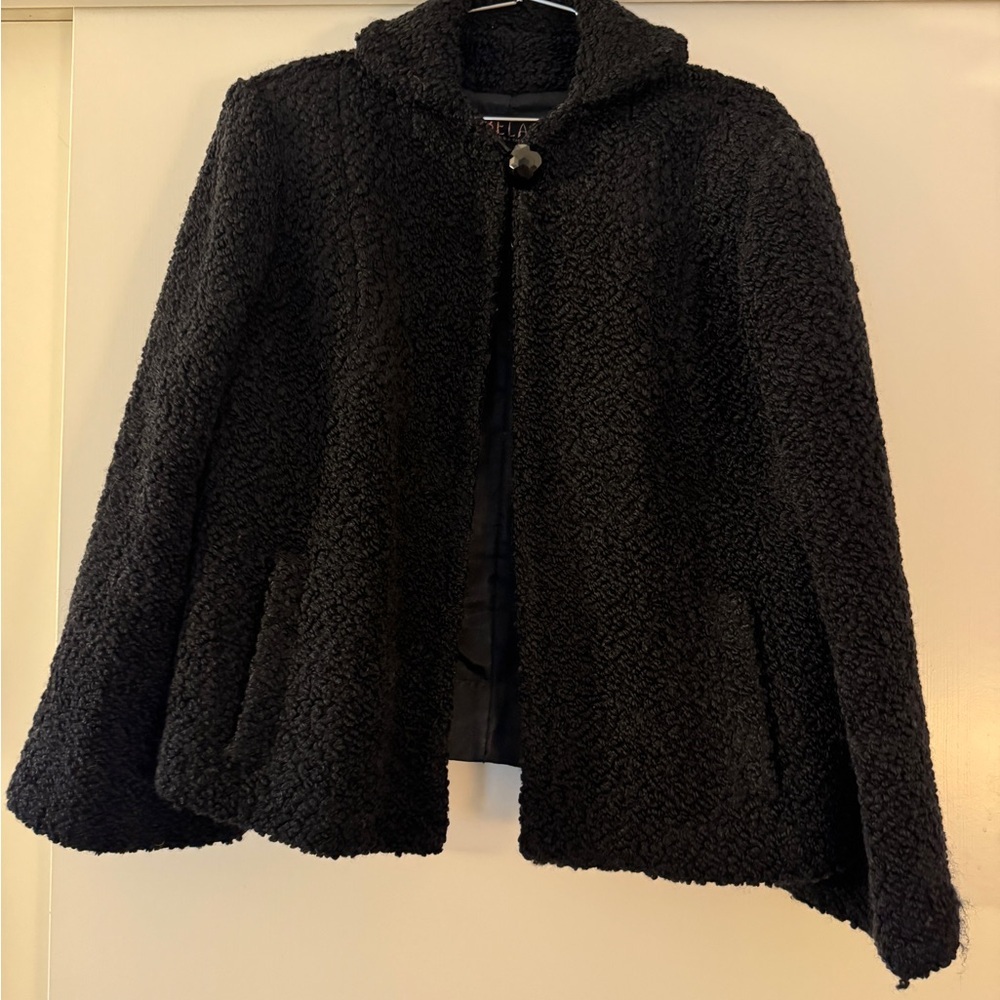 Vintage 1950s Black Wool Bouclé Jacket • Statement Button • M